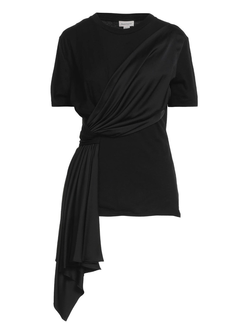 Alexander McQueen Black Short-Sleeve Draped Knot Tee